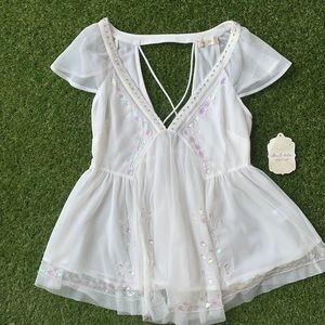 Altard state white beaded bling babydoll tank